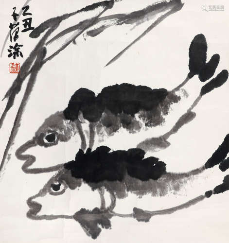 崔子范（1915-2011） 双鱼图 镜心 水墨纸本