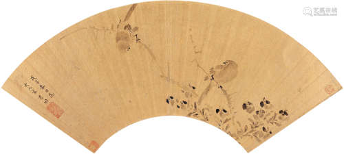 李因（1610-1685） 双雀图 镜心 水墨纸本