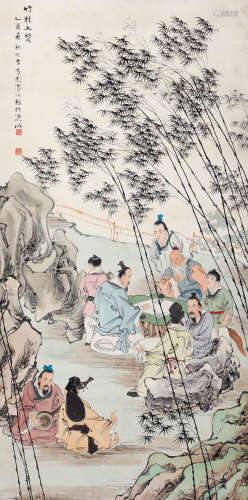 李芳园（1883-1947） 竹林七贤 立轴 设色纸本