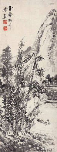 罗牧（1622-1705） 幽林泛舟图 立轴 水墨纸本