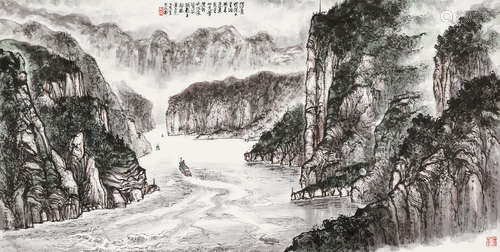 黄纯尧（1925-2007） 峡江行舟 镜心 设色纸本