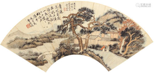 曹君健（1909-1986） 山水扇面 镜心 设色纸本