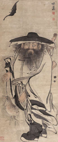 闵贞（1730-1788） 接福图 立轴 设色纸本