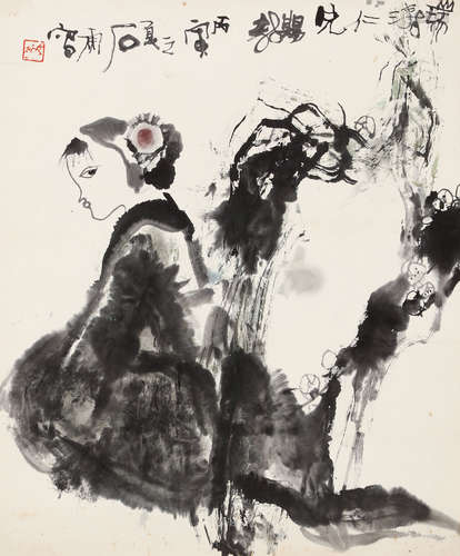 石虎（b.1942） 人物 镜心 设色纸本