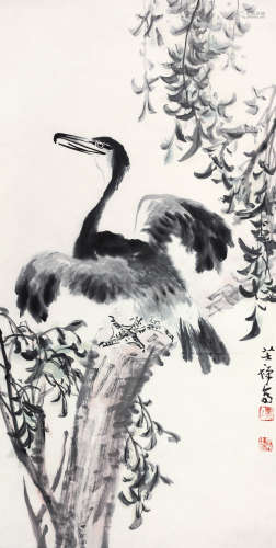 李苦禅（1899-1983） 鱼鹰 立轴 设色纸本