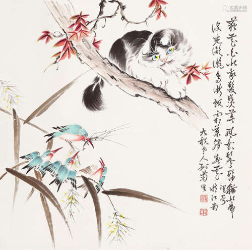 孙菊生（1913-2018） 猫趣图 镜心 设色纸本