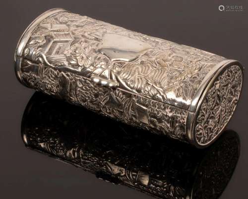 A Chinese silver column-shape box, 19th/20th Century, one si...