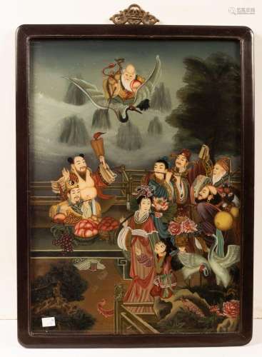 A Chinese glass painting, 20th Century/Ba Xian Zhu Shou/depi...