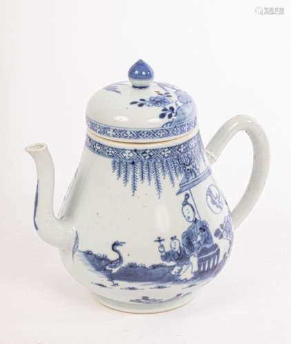 A Chinese blue and pear-shaped white porcelain teapot, 18th ...
