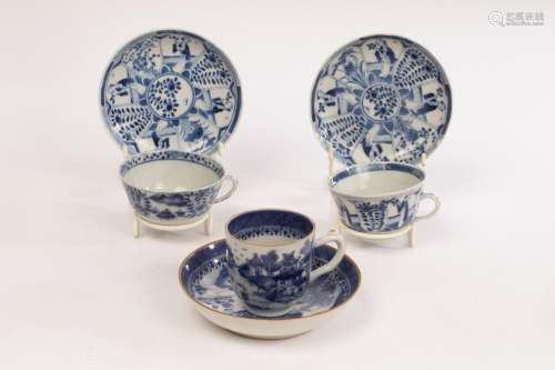 Three sets of Chinese blue and white porcelain teacups and s...