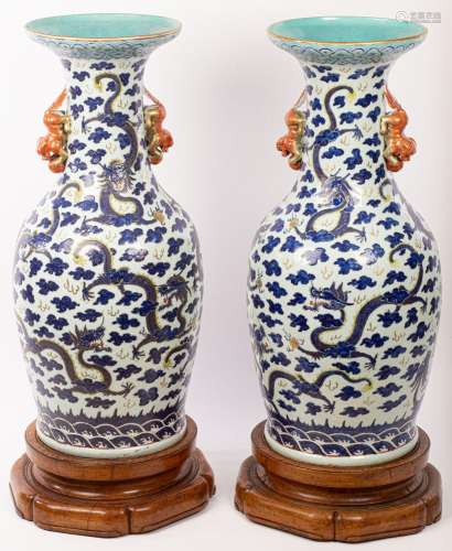 A large pair of Chinese famille rose porcelain vases, Qianlo...