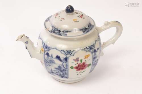 A Chinese famille rose teapot, 18th Century, with landscape ...