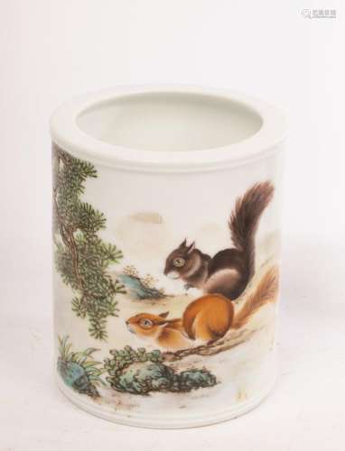 A Chinese Qianjiangcai porcelain brush pot, 20th Century, de...