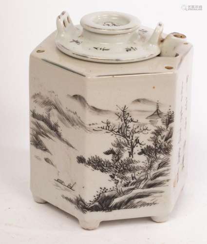 A Chinese porcelain wine warmer, 20th Century, painted lands...