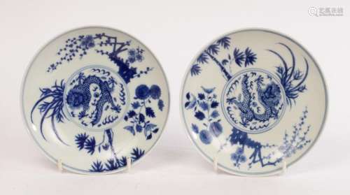 A pair of Chinese blue and white plates, Daqing Guangxu Nian...