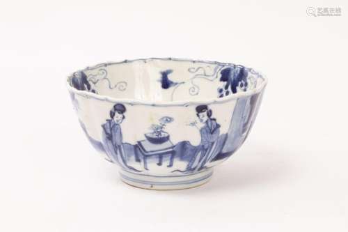 A Chinese blue and white porcelain bowl, Kangxi, decorated w...