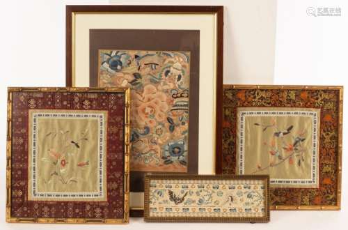 Four Chinese embroidered pictures, 19th/20th Century, depict...