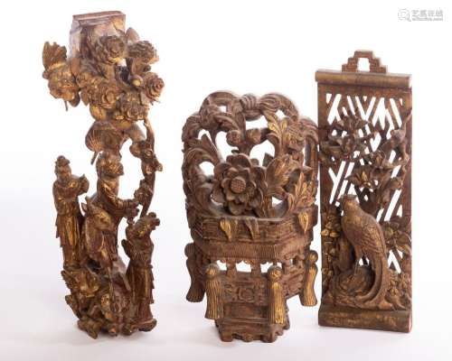 Three Chinese wood carvings, 19th/20th Century, the longest ...