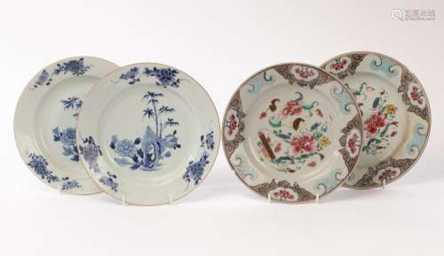 Two pairs Chinese porcelain plates, 18th Century, one pair w...