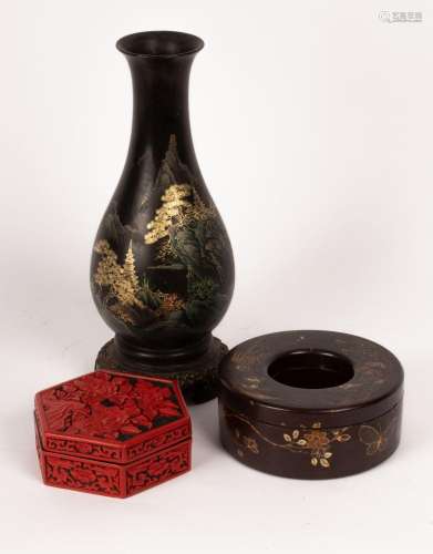 Three 19th/20th Century Chinese lacquered items including a ...