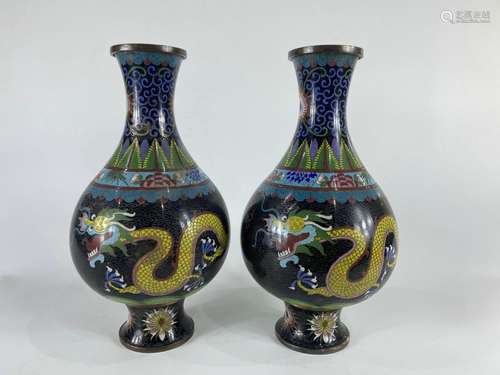 Paire de bouteilles d'appréciation Cloisonné Dragon Pattern