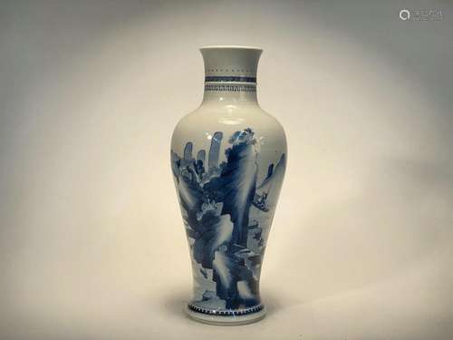 Vase paysage bleu et blanc