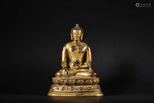 清康熙 扎那巴扎尔风格铜鎏金释迦牟尼佛坐像
