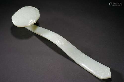 A VERY LARGE CHINESE WHITE JADE RUYI SCEPTER