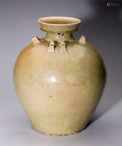 A RARE LARGE CHINESE SIX LUG CELADON JAR