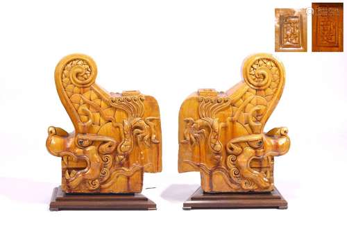 A PAIR OF MASSIVE IMPERIAL YELLOW GLAZE 'MYTHICAL BEAST' ROO...