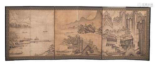 JAPANESE KANO SCHOOL 'CHINESE SOUTHERN LANDSCAPE' SCREEN