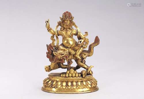 A GILT BRONZE FIGURE OF VAISHRAVANA STATUE