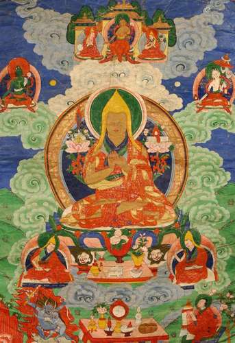 A TIBETAN THANGKA DEPICTING TSONGKABA