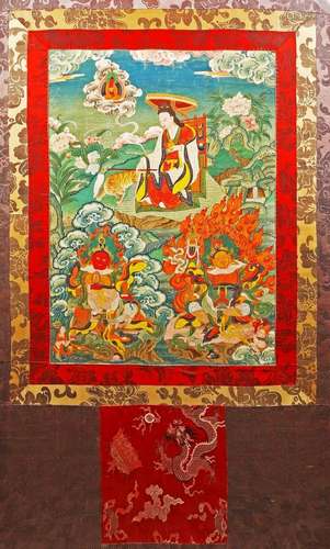 A FINE TIBETAN GILT PAINTED 'DHARMATALA' THANGKA