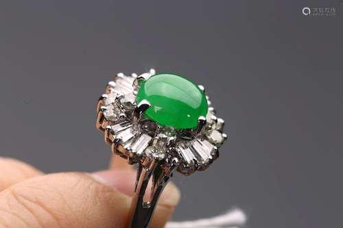 A NATURAL JADEITE AND DIAMOND RING