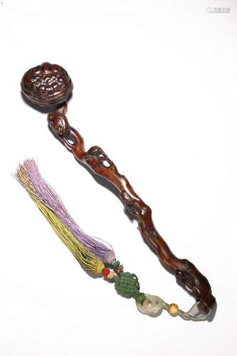 A CHINESE NATURALISTIC WOOD RUYI SCEPTER