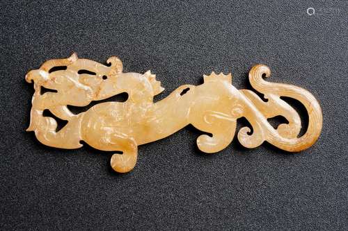 A CHINESE YELLOW JADE CARVING OF DRAGON