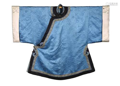 A BLUE SILK BROCADE EMBROIDERED LADIES ROBE