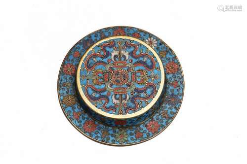 A BUDDHIST CLOISONNE ENAMEL 'DOUBLE VAJRA' WASHER