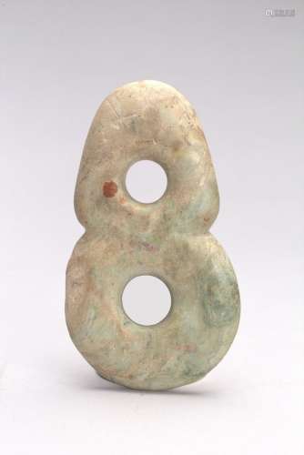 A CELADON JADE DOUBLE HOLE ORNAMENT