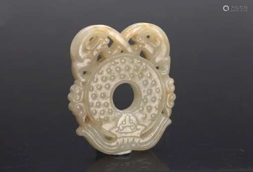 A CHINESE WHITE JADE 'CHILONG' DISC BI