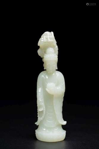 A CHINESE WHITE JADE BODHISATTVA FIGURE