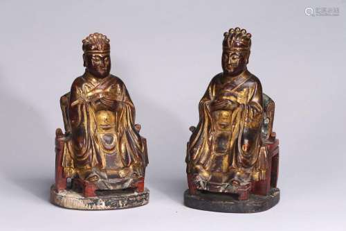 A PAIR OF GILT-PAINTED 'TAOIST' GOD WOOD FIGURES