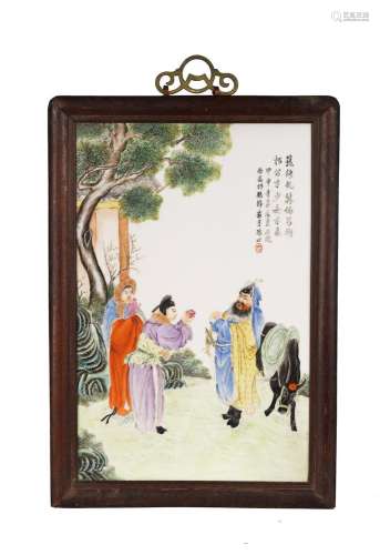 A FAMILLE ROSE STORY SCENE HANGING PANEL