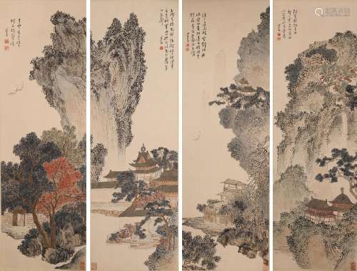PU RU: COLOR AND INK 'LANDSCAPE' PAINTINGS SET