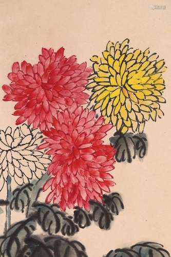 QI BAISHI: COLOR AND INK 'CHRYSANTHEMUM AND LIQUOR' PAINTING