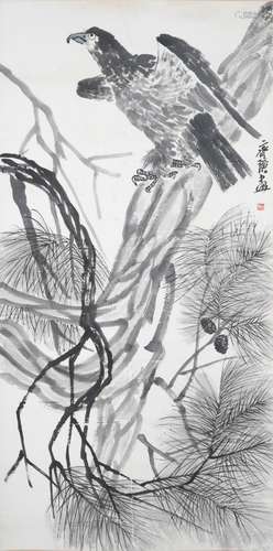 QI BAISHI: INK ON PAPER 'EAGLE' PAINTING