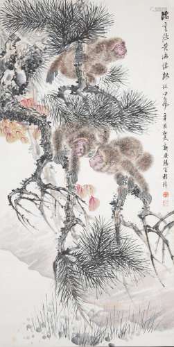 CHENG ZHANG: COLOR AND INK 'MONKEYS' PAINTING