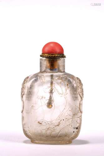 A CHINESE ROCK CRYSTAL CARVED 'LOTUS' SNUFF BOTTLE