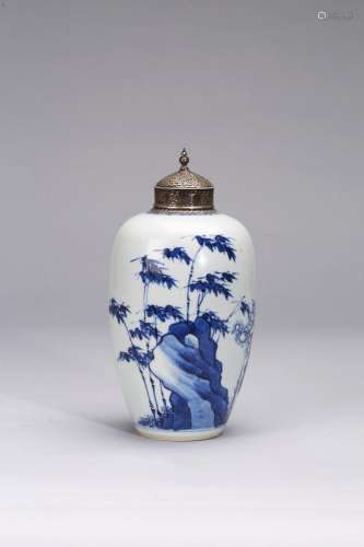 A CHINESE BLUE AND WHITE 'BAMBOO AND PRUNUS' VASE